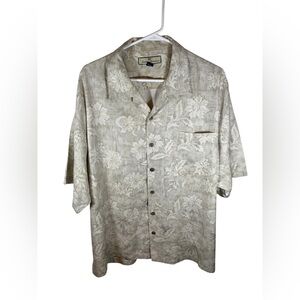 Tommy Bahama Cream Floral Hawaiian Silk Wooden Buttons Shirt